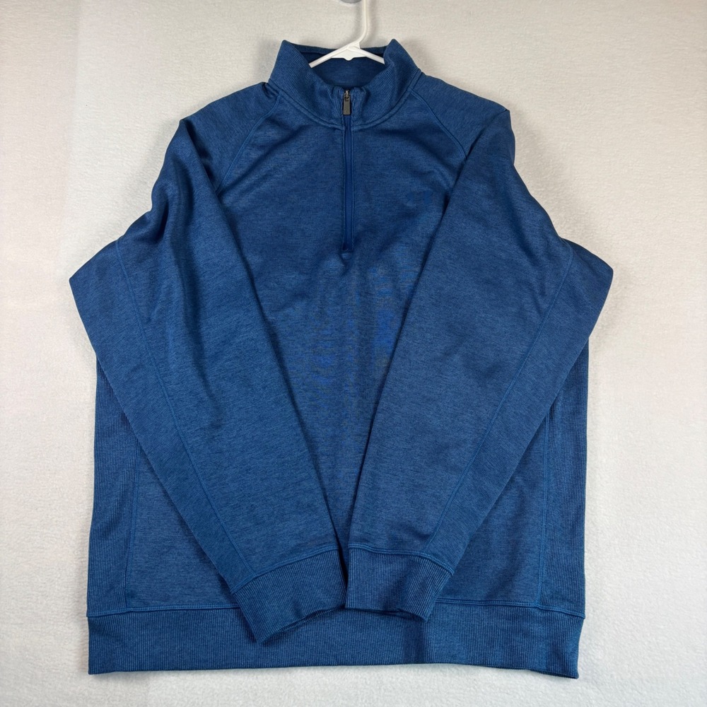 Under Armour ColdGear Mens 2XL Blue Heathered Quarter Zip Pullover Loose Fit
